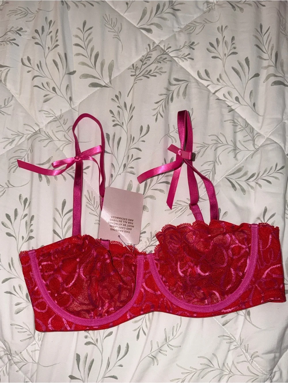 Savage X Fenty Red & Hot Pink Lace Underwire Bra